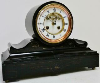 Antique French 8 Day Visible Escapement Striking Slate Drum Head Mantel Clock