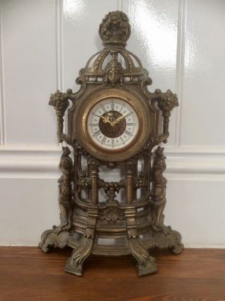 Antique Vintage Trenkle Germany Mantel Clock,  Wind Up Movement,  Gilded Metal Case