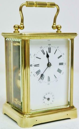 Antique French 8 Day Brass & Bevelled Glass Carriage Clock With Alarm Feature
