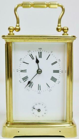 Antique French 8 Day Brass & Bevelled Glass Carriage Clock With Alarm Feature 2