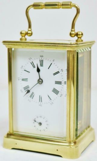 Antique French 8 Day Brass & Bevelled Glass Carriage Clock With Alarm Feature 3