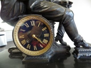 French Large Slate Clock With A Stunning Bronzed Figurine Topper 1890s 3