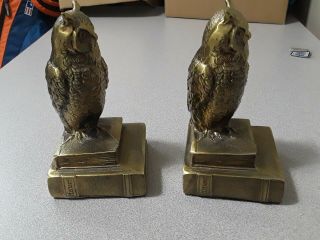 Vintage Cast Brass Owl Bookends,  Sitting on History Books,  Heavy, 2