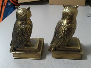 Vintage Cast Brass Owl Bookends,  Sitting on History Books,  Heavy, 3
