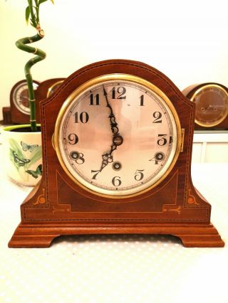German Inlaid Westminster Chimes Vintage Mantel Clock With Key (fully)