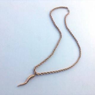 Vintage Estate 14k Gold Twist Rope Necklace W/ Italian Horn Pendant 4.  25 G