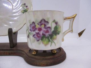 White with Purple Flowers Lusterware Teacup & Saucer Vintage 2