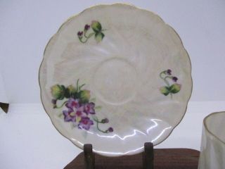 White with Purple Flowers Lusterware Teacup & Saucer Vintage 3