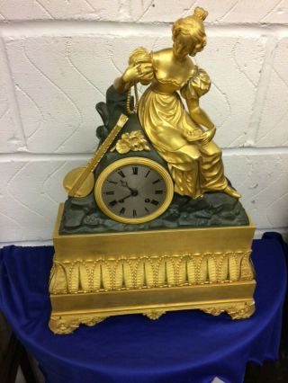 Stunning French 1800s Ormolu Gilt Brass Figural Parlour Clock In Very Good Order