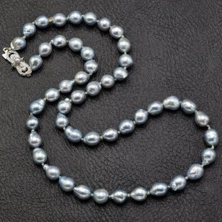 Vintage Sterling Silver Blue Baroque Pearl Beaded Strand Necklace 26.  3gr 18.  75 "