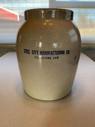 Vintage 9 1/4 " Stoneware Water Dispenser Marked Steel City Mfg Co Youngstown Oh