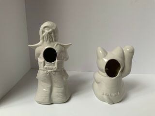 2 White Ceramic Benihana Tiki Mugs Lucky Cat And Kendo Warrior 2