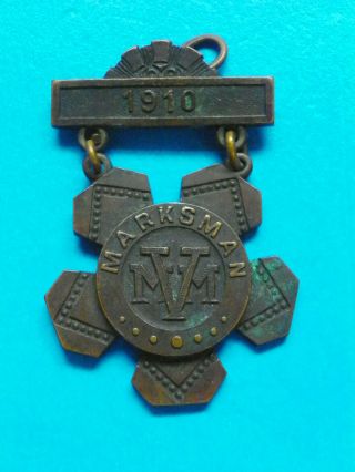 1910 Massachusetts Volunteer Militia Marksman Medal - Maker Marked