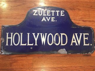 Antique/vintage York Humpback Porcelain Street Sign - Hollywood/zulette Avenue
