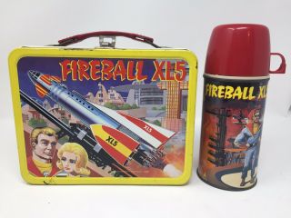 Vintage1964 Fireball Xl5 Lunchbox And Thermos Some Rust & Scratches No Dents