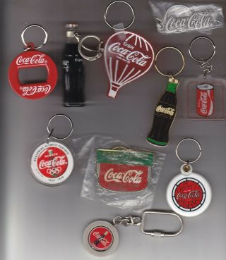 Ten Coca - Cola Product Key Rings One Is A Bottle Opener