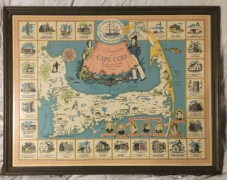 A Pictorial Map Of Cape Cod Circa 1970s Vtg Grose Gallery David Rose 27x21