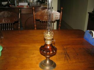 Vintage Kerosene Lamp - Amber Font - Metal Base