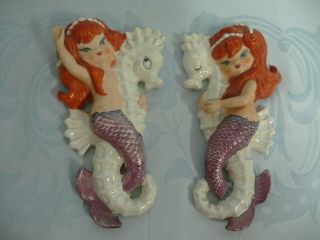 Adorable Vintage Lefton Mermaids On A Seahorse,  Wall Mounts