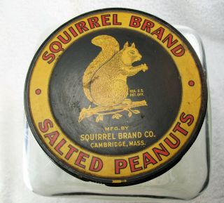 Vintage Squirrel Brand Salted Peanuts Hazel Atlas Glass Jar And Tin Lid
