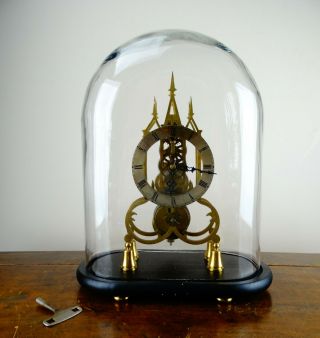 English Fusee Gothic Skeleton Mantel Clock With Glass Dome 8 Day Movement