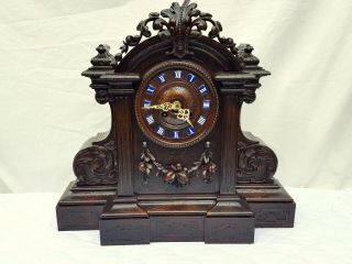 Antique French Carved Walnut Mantel Bracket Clock Black Forest Style
