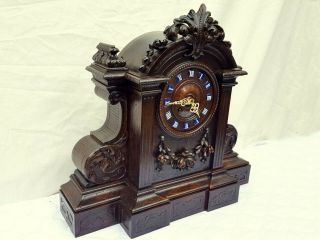 Antique French carved walnut mantel bracket Clock Black Forest style 3