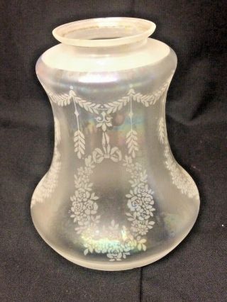 Art Nouveau Wreath Design Iridescent Acid Etched Glass Lamp Shade 2 1/4 " Fitter