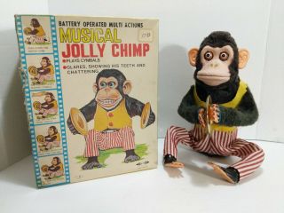 (vtg) Daishin Japan Battery Operated Toy Story Monkey Musical Jolly Chimp & Box