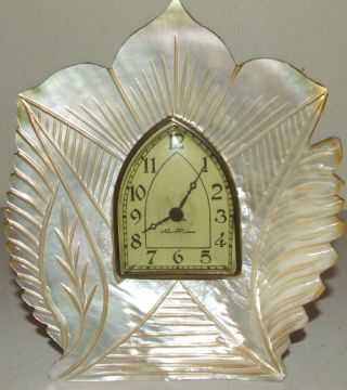 Antique 19th C.  Haven Gothic Carved Mother Of Pearl Shell Case Mantel Clock