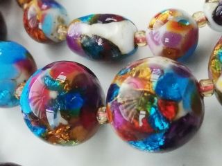 Unusual Old Vintage Foil Art Glass Beads Costume Jewellery Necklace