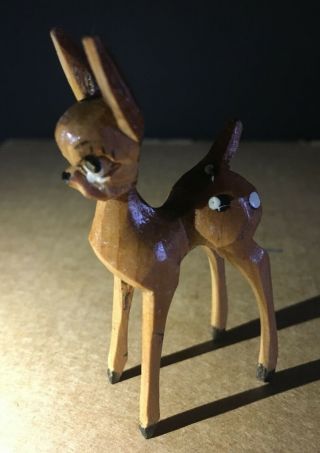 Vintage Swiss Hand Carved Wooden Miniature Deer