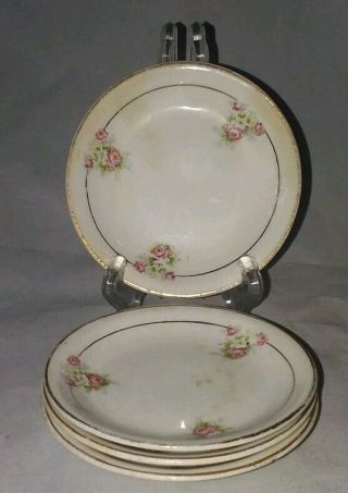 4 Vintage Butter Pats Red Rose With Gold Trim