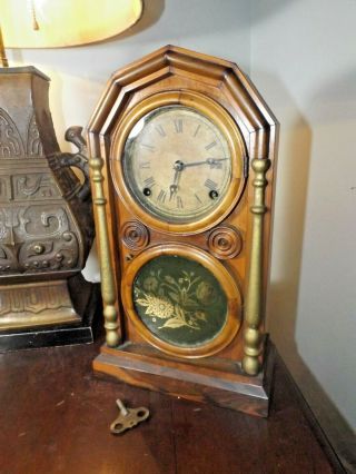 Antique E.  Ingraham Doric Rosewood Case Mantle Clock Collector 