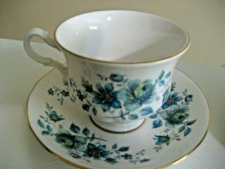 Queen Anne Teacup And Saucer Set - Fine Bone China England (blue Flowers Design