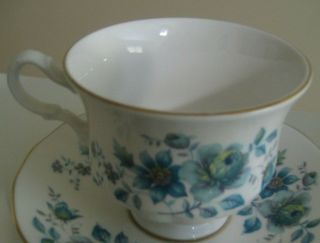 QUEEN ANNE TEACUP AND SAUCER SET - FINE BONE CHINA ENGLAND (BLUE FLOWERS DESIGN 2