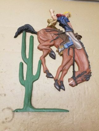 Cast Iron Rodeo Bronco Wall Plaque Art 17 " X 12 " Western Cowboy Decor