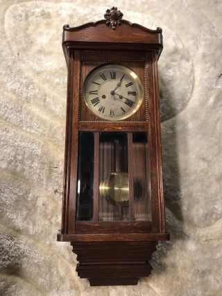 Vintage Antique Gustave Backer Germany Striking Wall Clock With Pendulum