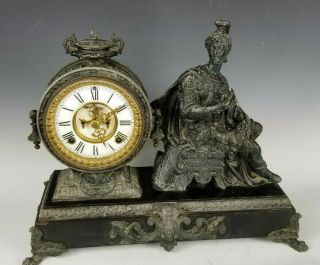 Large 1882 Ansonia Spelter Figural Statue Clock W Open Escapement