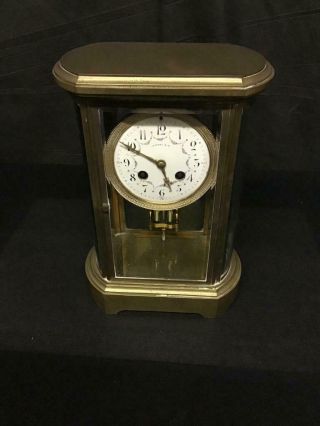 Tiffany & Co.  French Oval Beveled Curved Crystal Regulator Mantel Clock