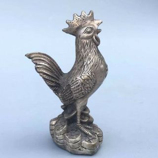 Collectable China Tibet Silver Handwork Carve Vivid Cock Bring Good Lucky Statue