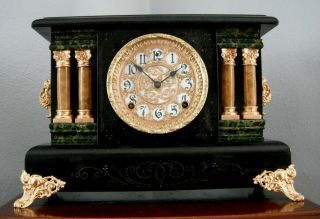 Old Antique Sessions Black Mantel Shelf Clock 1910 Fully Restored