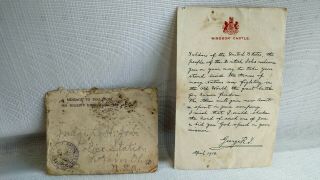 Rare Ww 1 Message From King George V On Reverse Side Solider Writes.