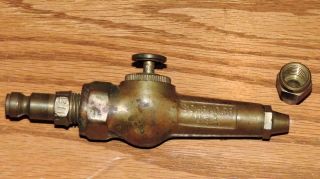 Vintage Schrader Usa Button Operated Brass Air Valve Nozzle Blow Gun W/2 Tips