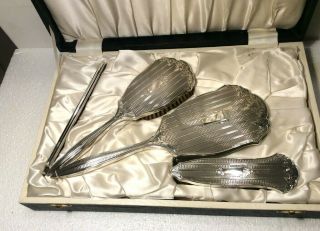 Vintage Silver Dressing Table Vanity Set Mirror Brushes Comb Boxed W I Broadway