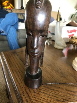1 Old Ebony Wood Carved African Tribe Tribal Art Head Bust Statue Deco