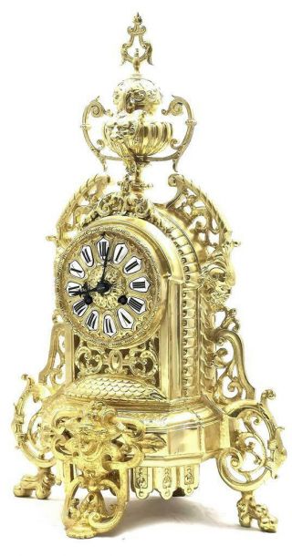 Antique Mantle Clock French 1870s Embossed Pierced Bronze Bell Striking