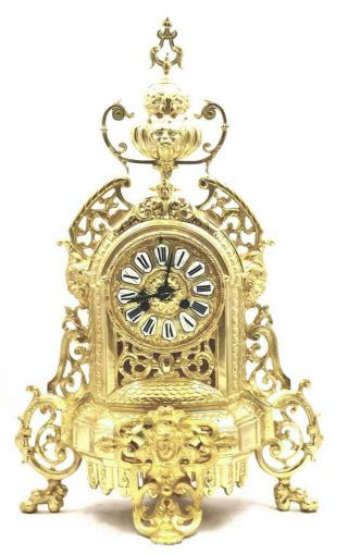 Antique Mantle Clock French 1870s Embossed Pierced Bronze Bell Striking 2