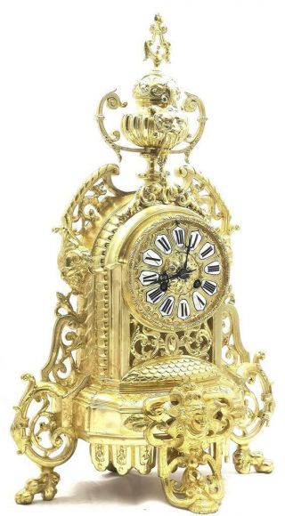 Antique Mantle Clock French 1870s Embossed Pierced Bronze Bell Striking 3