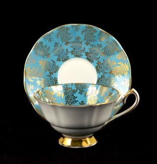 Vtg.  Elizabethan England Blue And Gold Floral Cup And Saucer Set